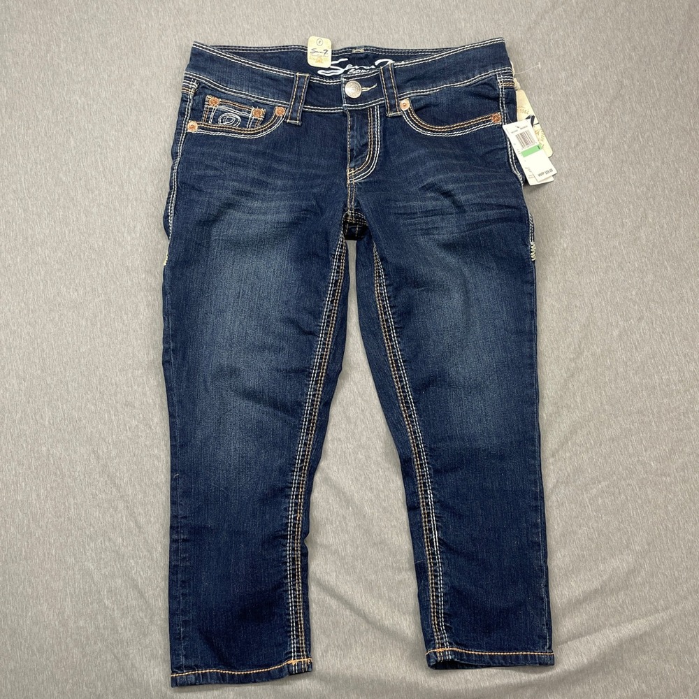 Seven7 Girls Jeans Size 8 Dark‎ Wash Denim Embroidered Pockets New with Tags